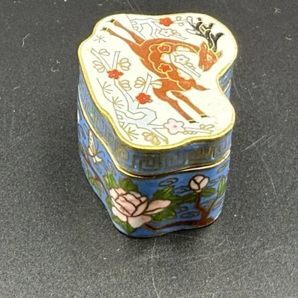 NFS Reserve Vintage Miniature Cloisonne Trinket Box Deer - Picture 4 of 12